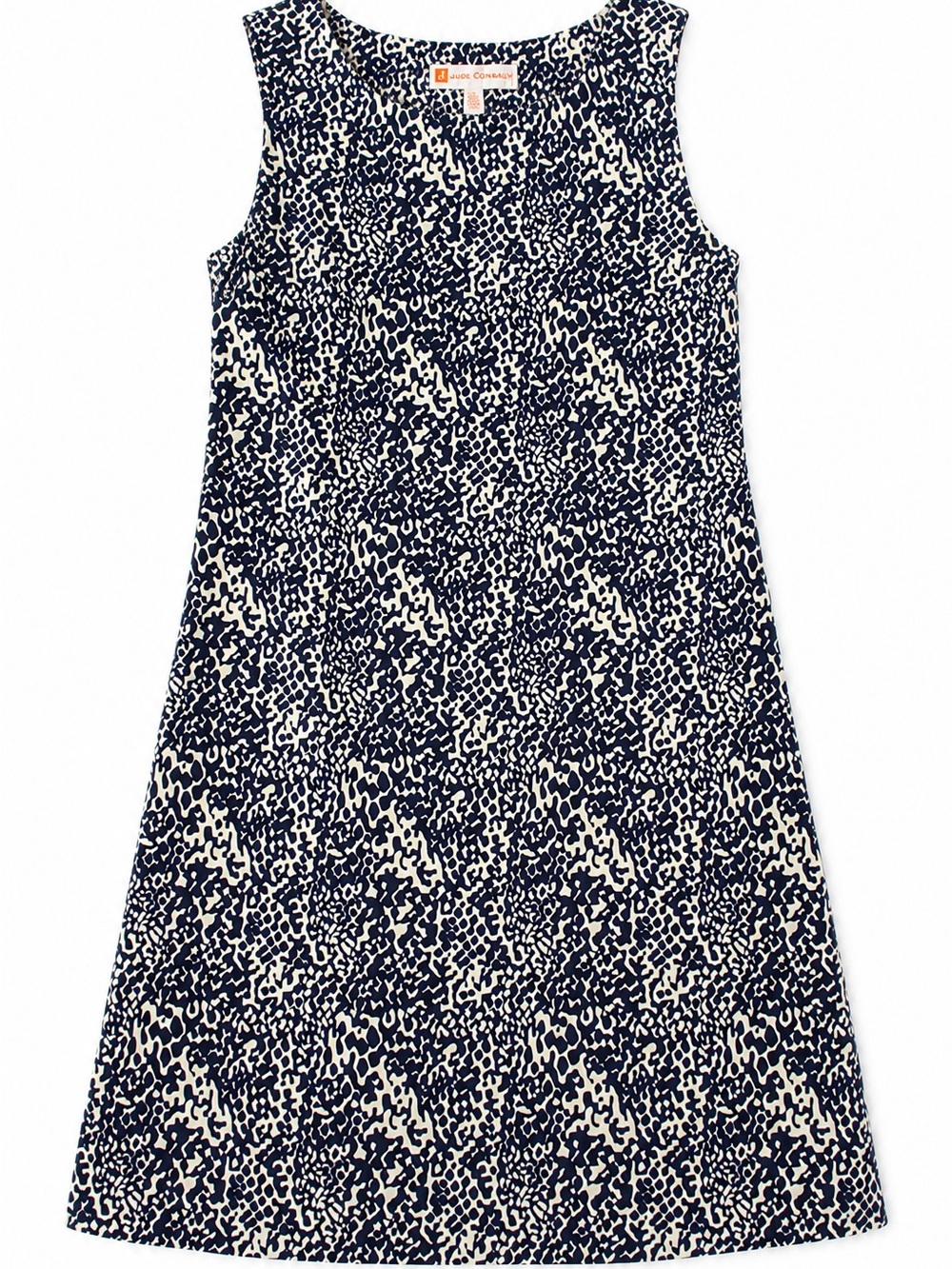 Euc Jude Connally Blue and White Spotted Leopard Print Sleeveless Mini Dress S